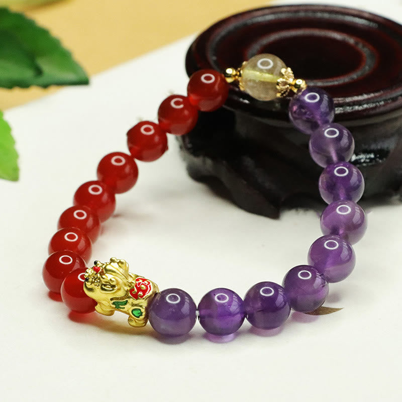 Buddha Stones Natural Amethyst Red Agate Pi Xiu Balance Bracelet - image 5