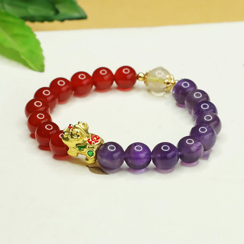 Buddha Stones Natural Amethyst Red Agate Pi Xiu Balance Bracelet - image 3