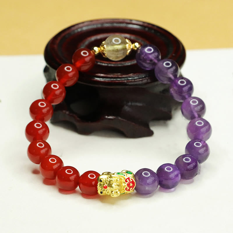 Buddha Stones Natural Amethyst Red Agate Pi Xiu Balance Bracelet - image 4