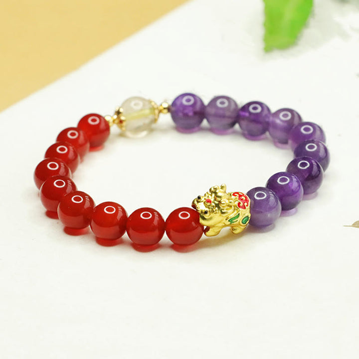 Buddha Stones Natural Amethyst Red Agate Pi Xiu Balance Bracelet - image 1