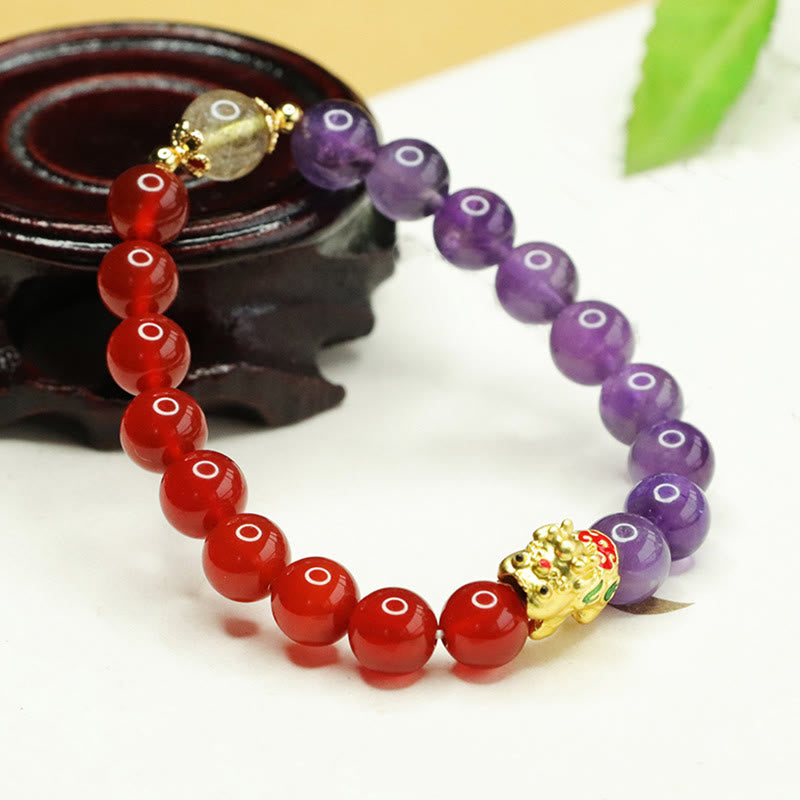 Buddha Stones Natural Amethyst Red Agate Pi Xiu Balance Bracelet - image 2