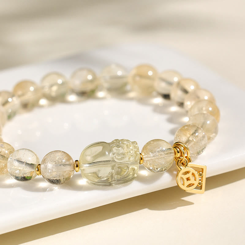 Buddha Stones Natural Citrine PiXiu Copper Coin Protection Bracelet - image 4