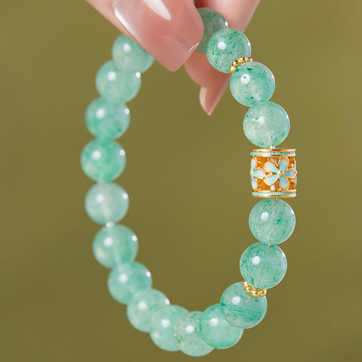 Buddha Stones 925 Sterling Silver Green Strawberry Quartz Flower Calm Bracelet - image 7