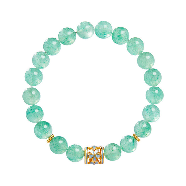 Buddha Stones 925 Sterling Silver Green Strawberry Quartz Flower Calm Bracelet - image 10