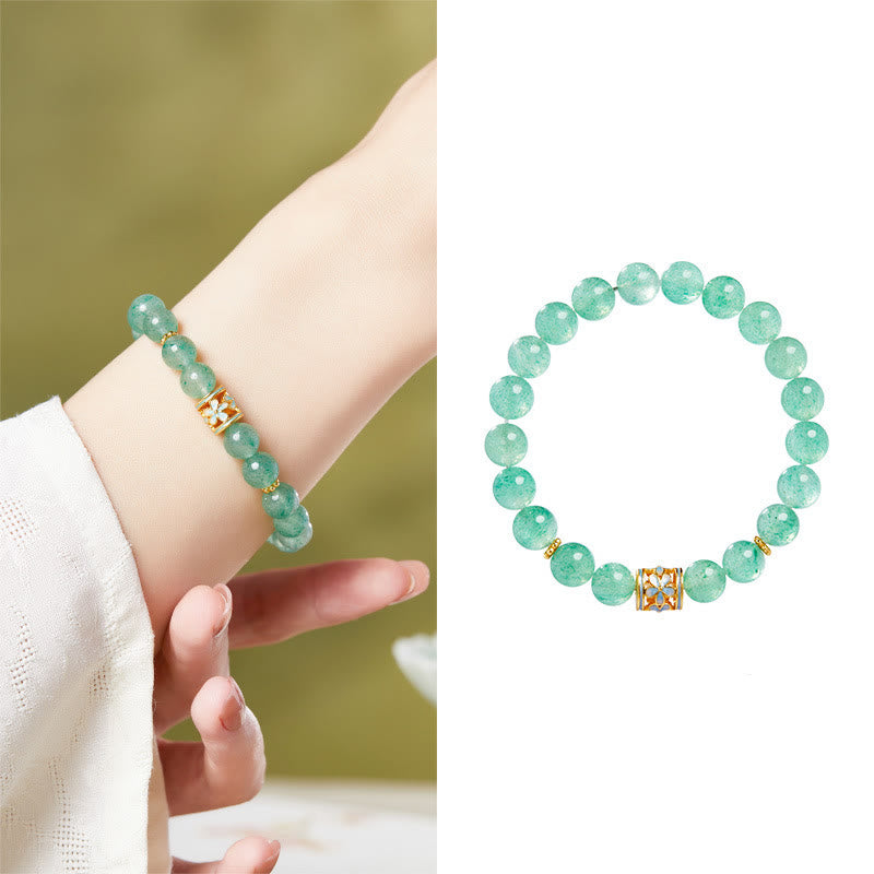 Buddha Stones 925 Sterling Silver Green Strawberry Quartz Flower Calm Bracelet - image 8