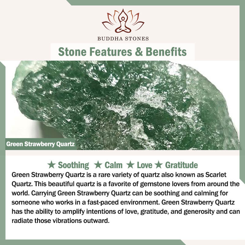 Buddha Stones 925 Sterling Silver Green Strawberry Quartz Flower Calm Bracelet - image 5