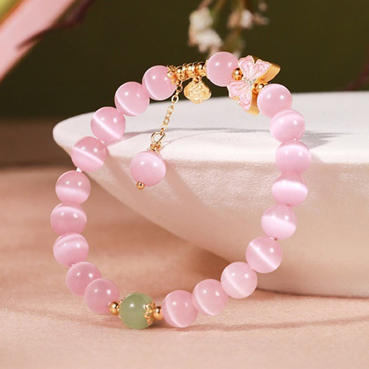 Buddha Stones 925 Sterling Silver Cat's Eye Hetian Jade Butterfly Peace Lock Charm Peace Bracelet - image 2