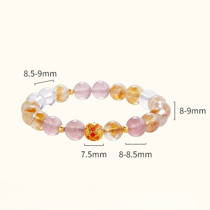 Buddha Stones 999 Sterling Silver Citrine Strawberry Quartz White Crystal Protection Bracelet - image 9