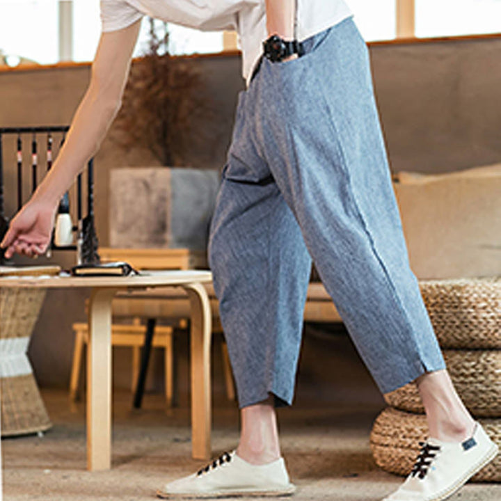 Buddha Stones Casual Solid Color Drawstring Men's Elastic Waistband Cotton Linen Pants With Pockets - image 37