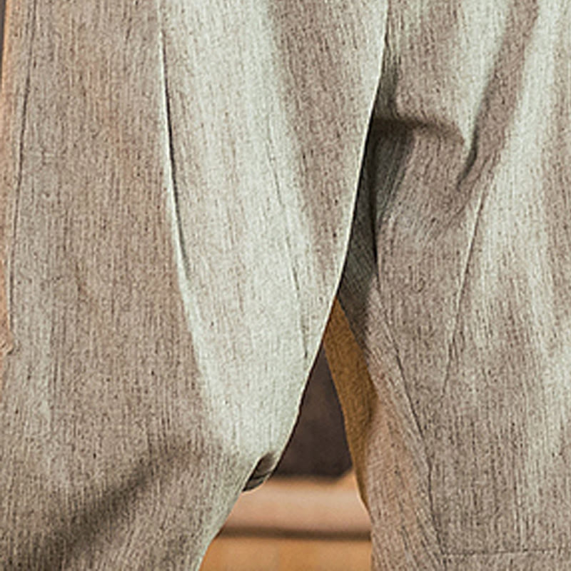 Buddha Stones Casual Solid Color Drawstring Men's Elastic Waistband Cotton Linen Pants With Pockets - image 16