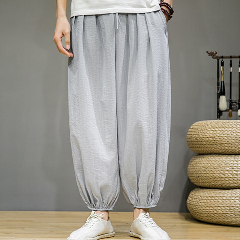 Buddha Stones Summer Plain Drawstring Men's Ankle-Length Harem Pants With Pockets - image 11