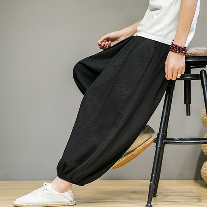 Buddha Stones Summer Plain Drawstring Men's Ankle-Length Cotton Harem Pants With Pockets - image 29