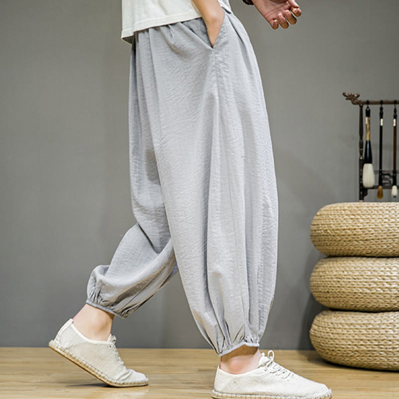 Buddha Stones Summer Plain Drawstring Men's Ankle-Length Harem Pants With Pockets - image 16