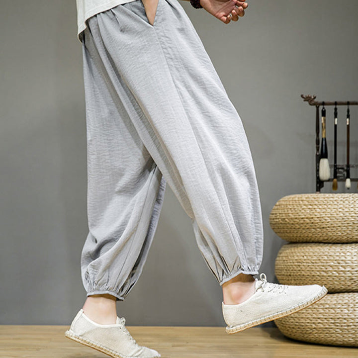 Buddha Stones Summer Plain Drawstring Men's Ankle-Length Harem Pants With Pockets - image 15