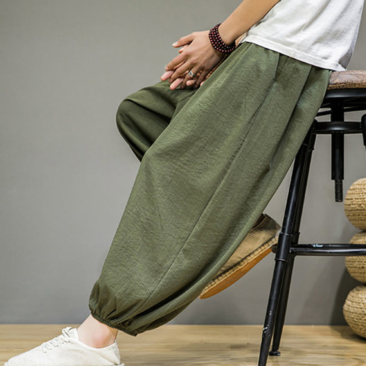 Buddha Stones Summer Plain Drawstring Men's Ankle-Length Harem Pants With Pockets - image 37