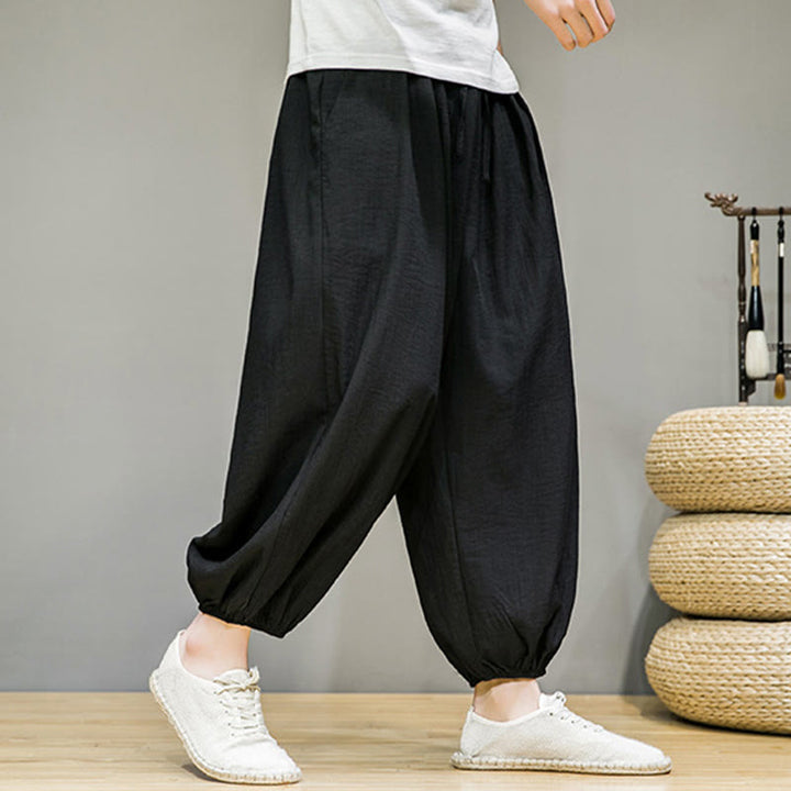 Buddha Stones Summer Plain Drawstring Men's Ankle-Length Harem Pants With Pockets - image 27