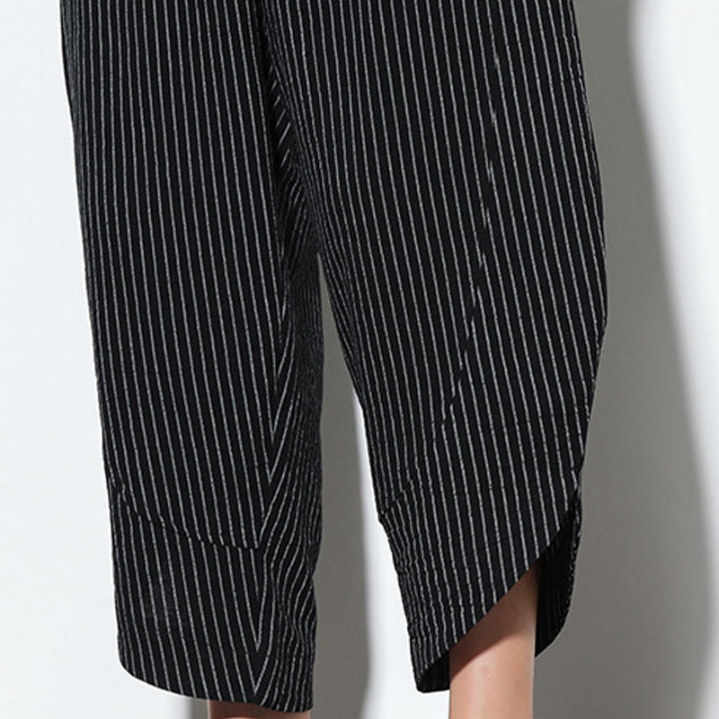 Buddha Stones Summer Stripes Pattern Drawstring Cotton Linen Men's 7-8 Length Harem Pants With Pockets - image 21