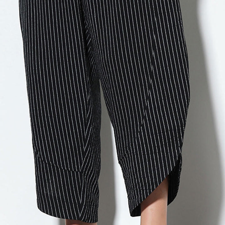 Buddha Stones Summer Stripes Pattern Drawstring Cotton Linen Men's 7-8 Length Harem Pants With Pockets - image 21