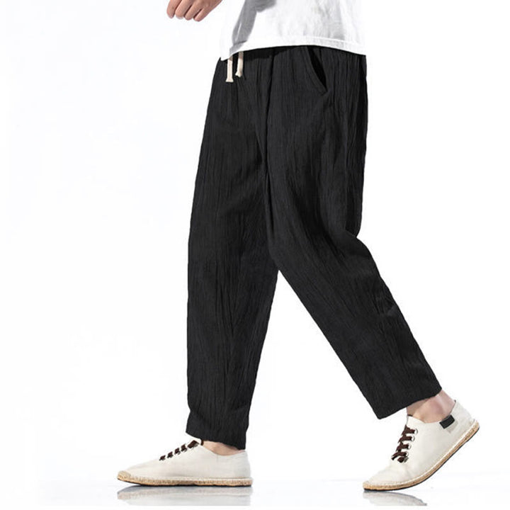 Buddha Stones Casual Plain Pleated Design Drawstring Men's Long Cotton Linen Harem Pants With Pockets - image 28