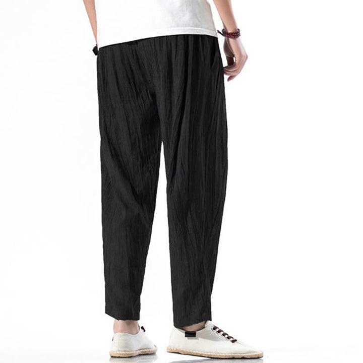Buddha Stones Casual Plain Pleated Design Drawstring Men's Long Cotton Linen Harem Pants With Pockets - image 26