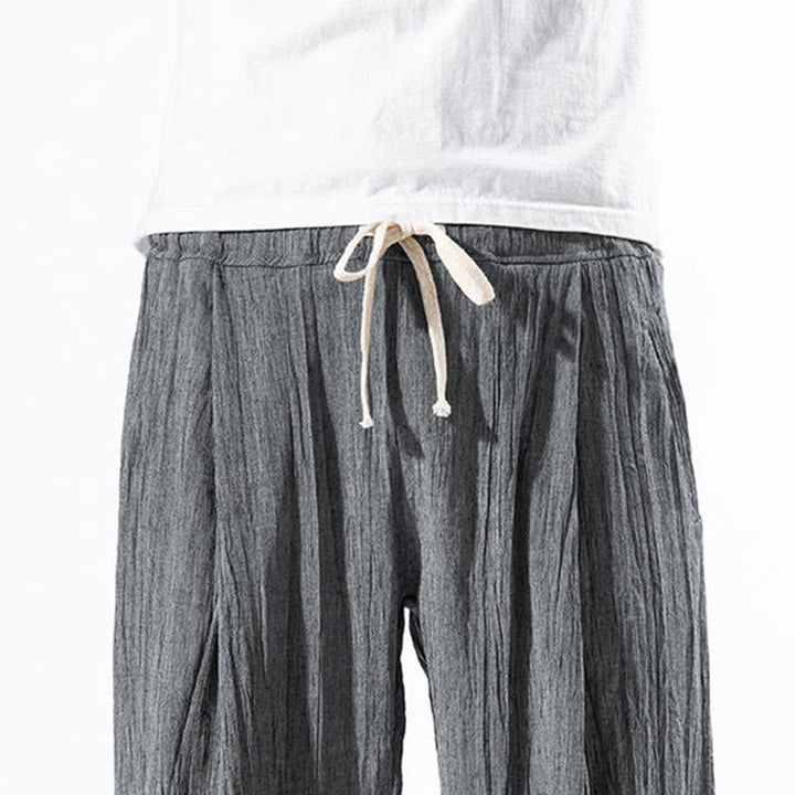 Buddha Stones Casual Plain Pleated Design Drawstring Men's Long Cotton Linen Harem Pants With Pockets - image 11