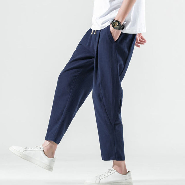 Buddha Stones Casual Plain Pleated Design Drawstring Men's Long Cotton Linen Harem Pants With Pockets - image 40