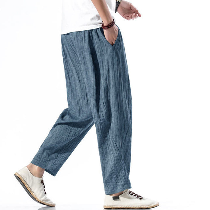 Buddha Stones Casual Plain Pleated Design Drawstring Men's Long Cotton Linen Harem Pants With Pockets - image 36