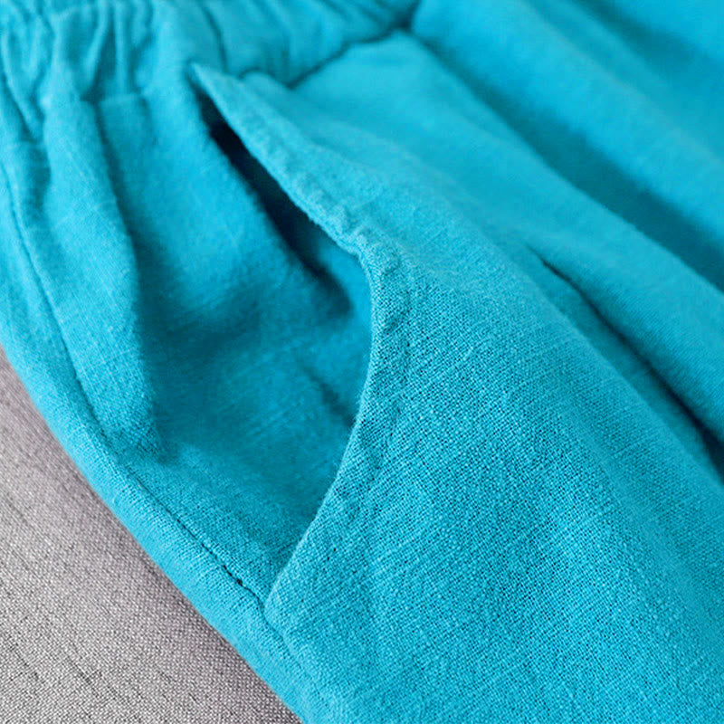 Buddha Stones Casual Plain 7-8 Length Women's Cotton Linen Harem Pants With Pockets - image 17