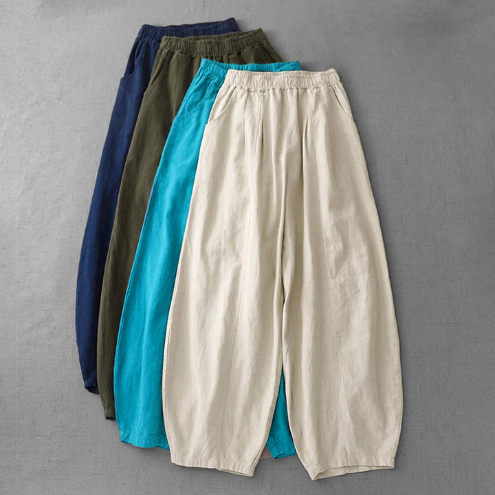 Buddha Stones Casual Plain 7-8 Length Women's Cotton Linen Harem Pants With Pockets - image 32