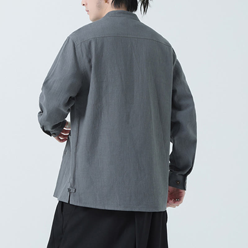 Buddha Stones Men's Button Ramie Linen Cotton Fleece Lined Jacket Shirt With Pockets - image 14