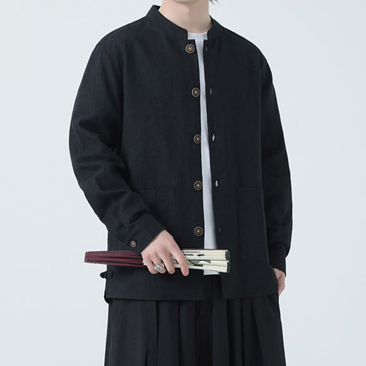 Buddha Stones Men's Button Ramie Linen Cotton Fleece Lined Jacket Shirt With Pockets - image 24