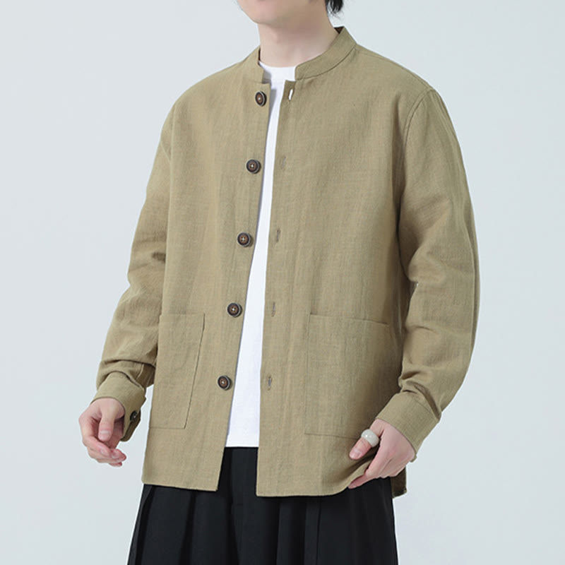 Buddha Stones Men's Button Ramie Linen Cotton Fleece Lined Jacket Shirt With Pockets - image 30