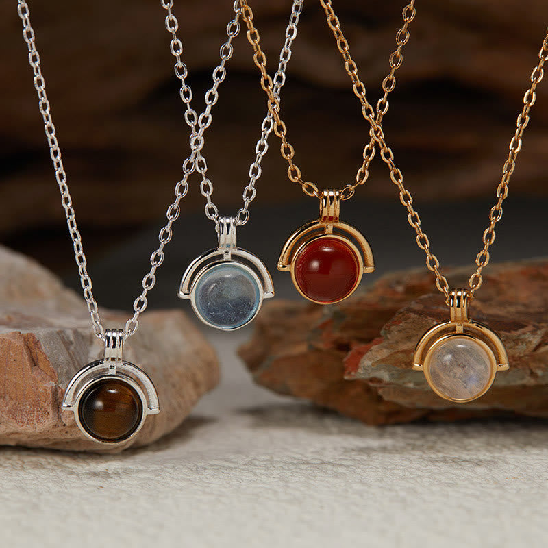 Buddha Stones Red Agate Tiger Eye Aquamarine Moonstone 925 Sterling Silver Confidence Necklace Pendant - image 0