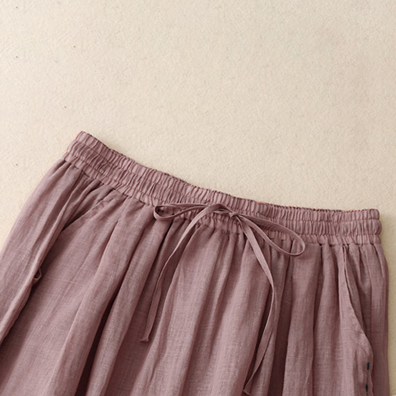 Buddha Stones Commute Solid Color Embroidery Drawstring Women's Wide Leg Ankle-Length Pants With Pockets - image 17
