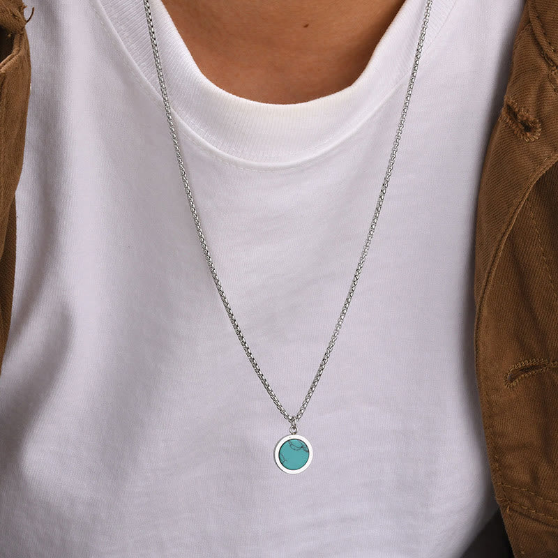 Buddha Stones Natural Stone Turquoise Tiger Eye  Lazurite Malachite Titanium Steel Purification Necklace Pendant - image 15