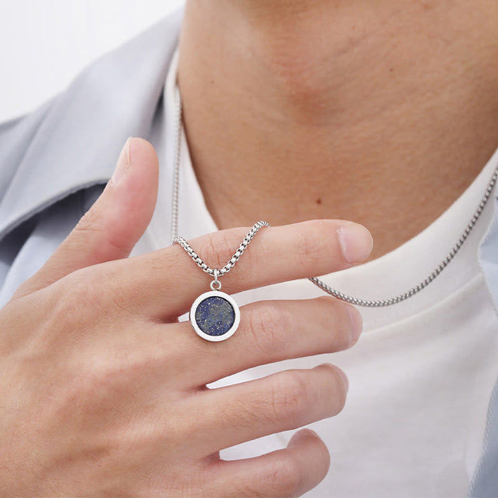 Buddha Stones Natural Stone Turquoise Tiger Eye  Lazurite Lapis Lazuli Malachite Titanium Steel Purification Necklace Pendant - image 20