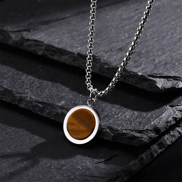 Buddha Stones Natural Stone Turquoise Tiger Eye  Lazurite Lapis Lazuli Malachite Titanium Steel Purification Necklace Pendant - image 1