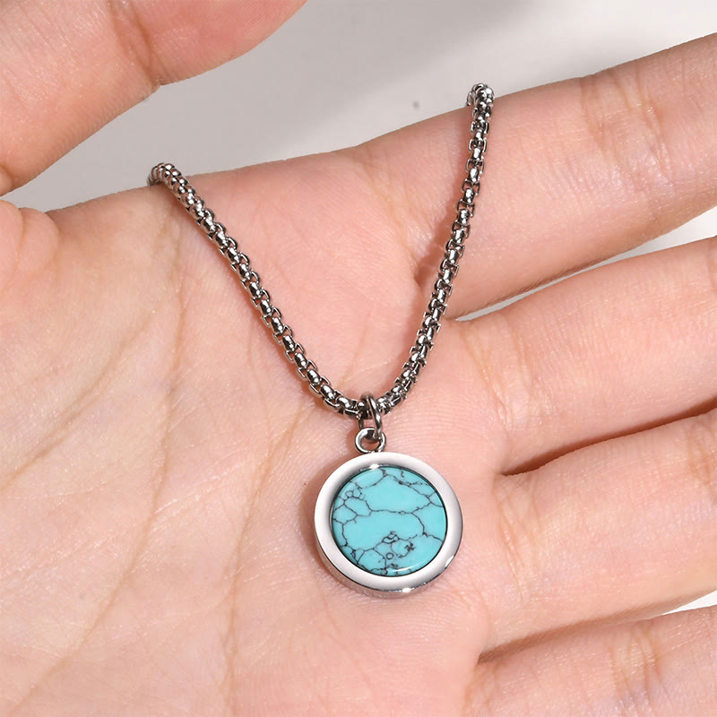 Buddha Stones Natural Stone Turquoise Tiger Eye  Lazurite Malachite Titanium Steel Purification Necklace Pendant - image 14