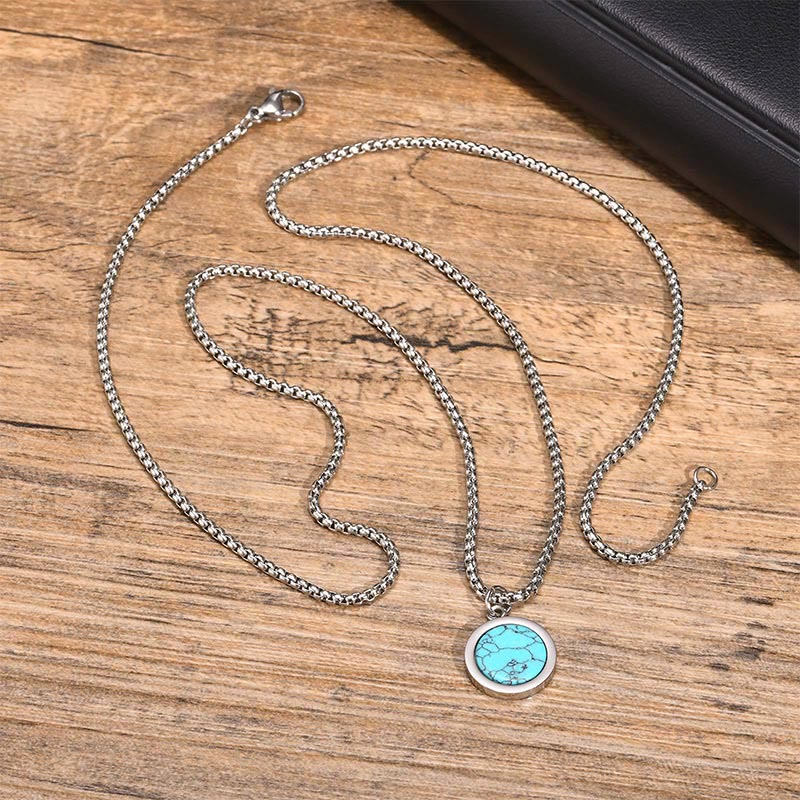 Buddha Stones Natural Stone Turquoise Tiger Eye  Lazurite Malachite Titanium Steel Purification Necklace Pendant - image 12