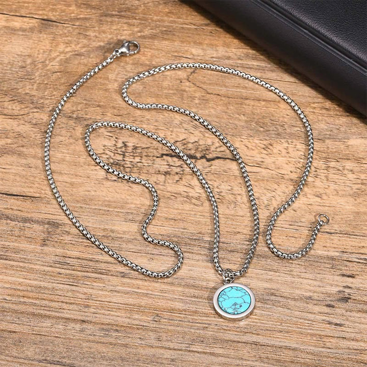 Buddha Stones Natural Stone Turquoise Tiger Eye  Lazurite Malachite Titanium Steel Purification Necklace Pendant - image 12