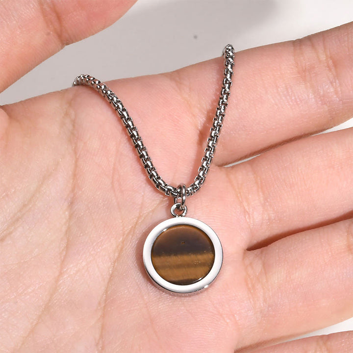 Buddha Stones Natural Stone Turquoise Tiger Eye  Lazurite Malachite Titanium Steel Purification Necklace Pendant - image 9