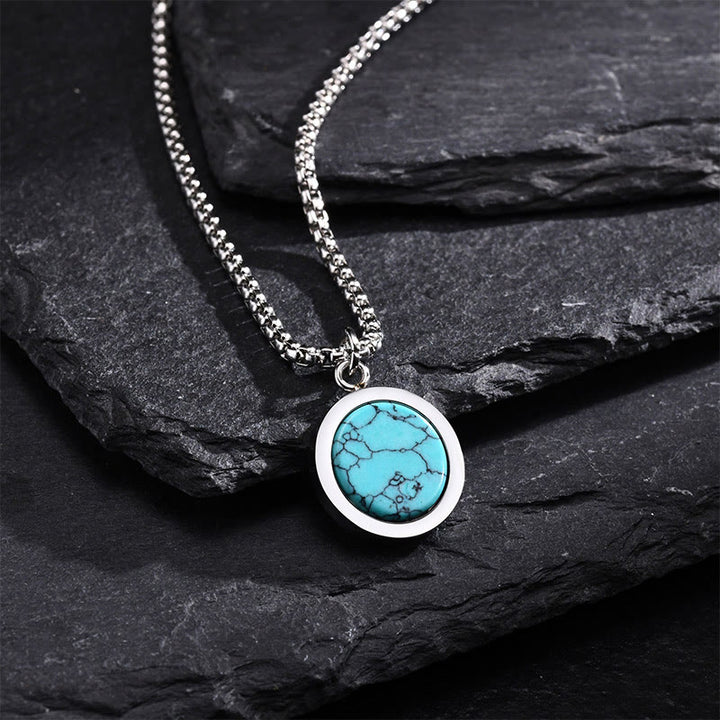 Buddha Stones Natural Stone Turquoise Tiger Eye  Lazurite Malachite Titanium Steel Purification Necklace Pendant - Turquoise - image 10