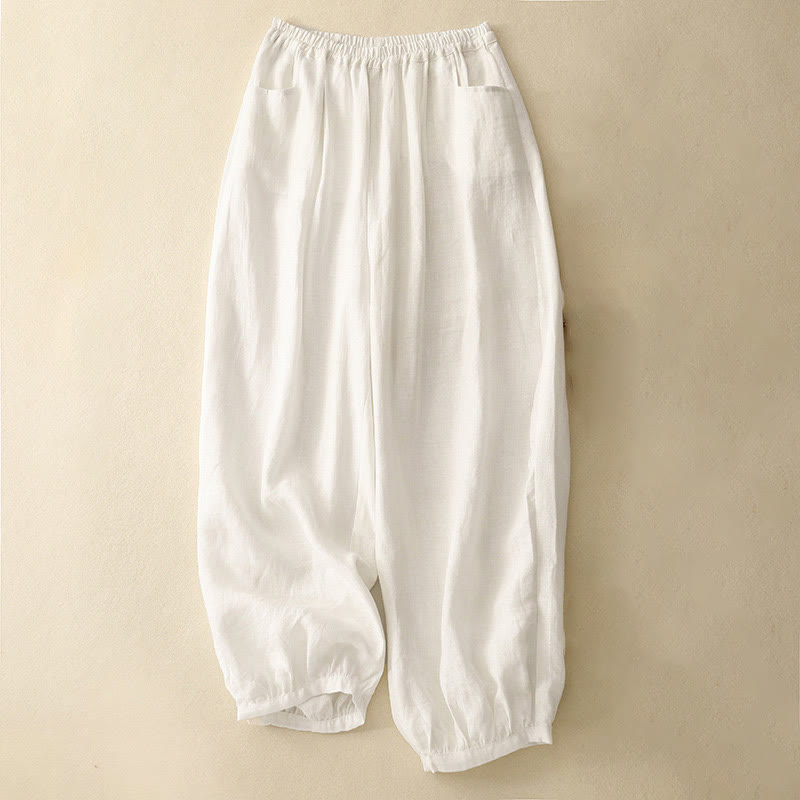 Buddha Stones Summer Commute Pure Color Women's Cotton Ankle-Length Pants With Pockets - White - US8-10，UK/AU12-14，EU40-42 (2XL) - image 7