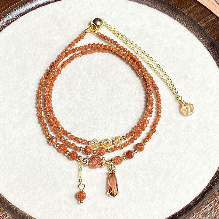 Buddha Stones Natural 2mm Goldstone Beads Positive Multi Layer Bracelet - image 7