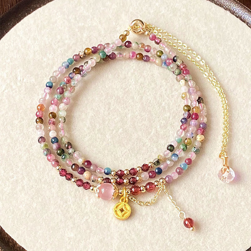 Buddha Stones 2.5 mm Irregular Beads Colored Tourmaline Coin Wisdom Bracelet - image 1