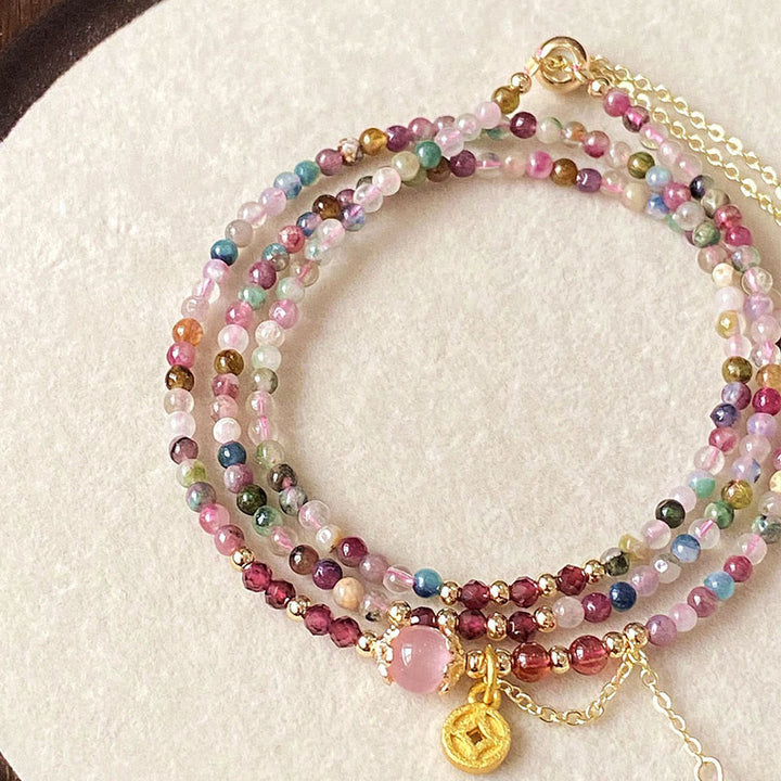 Buddha Stones 2.5 mm Irregular Beads Colored Tourmaline Coin Wisdom Bracelet - image 4