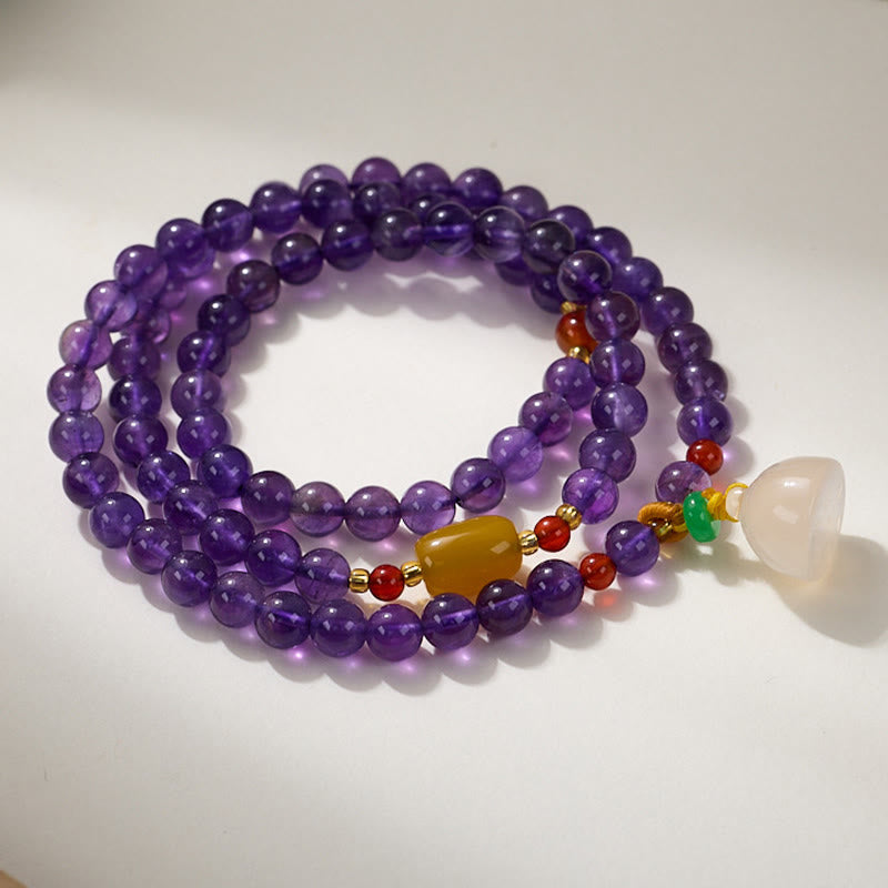 Buddha Stones Natural Amethyst Beads Coin Hanging Gourd Chalcedony Lotus Balance Multi-layer Bracelet - Amethyst & Lotus - image 8