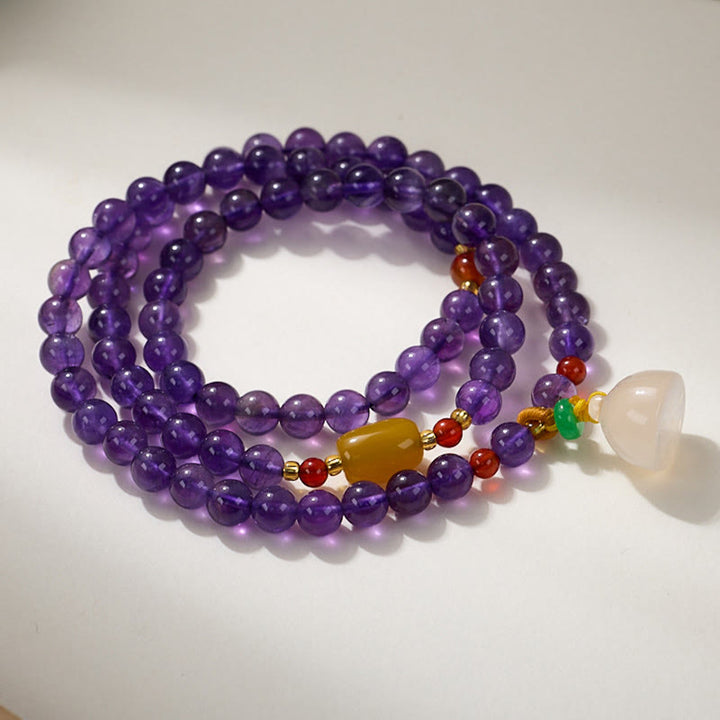 Buddha Stones Natural Amethyst Beads Coin Hanging Gourd Chalcedony Lotus Balance Multi-layer Bracelet - Amethyst & Lotus - image 8