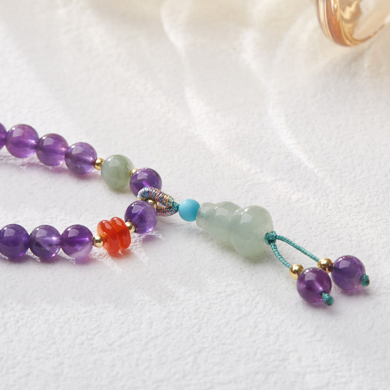 Buddha Stones Natural Amethyst Beads Coin Hanging Gourd Chalcedony Lotus Balance Multi-layer Bracelet - image 7
