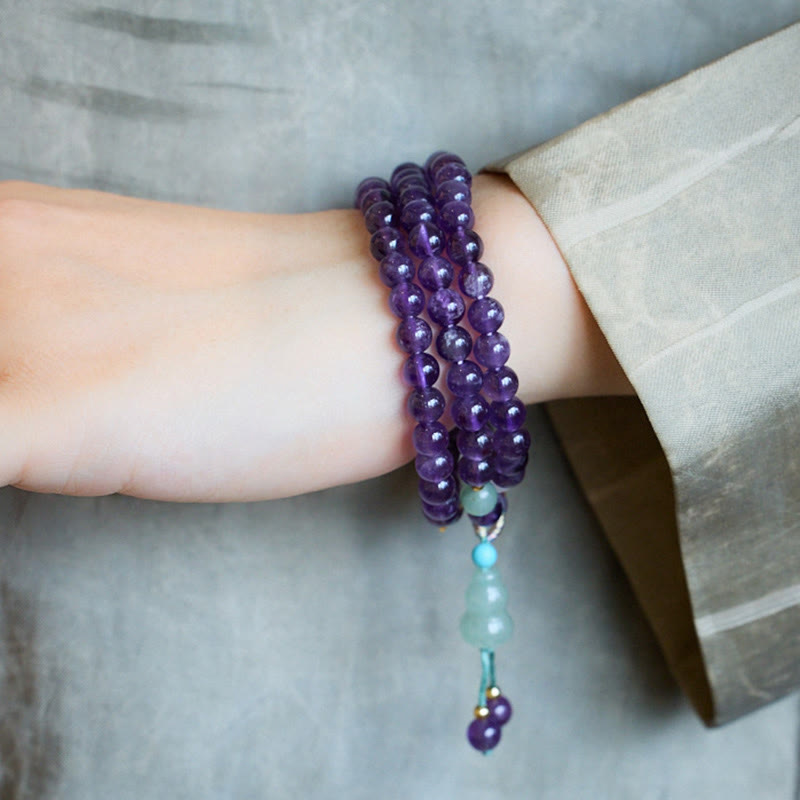 Buddha Stones Natural Amethyst Beads Coin Hanging Gourd Chalcedony Lotus Balance Multi-layer Bracelet - image 3